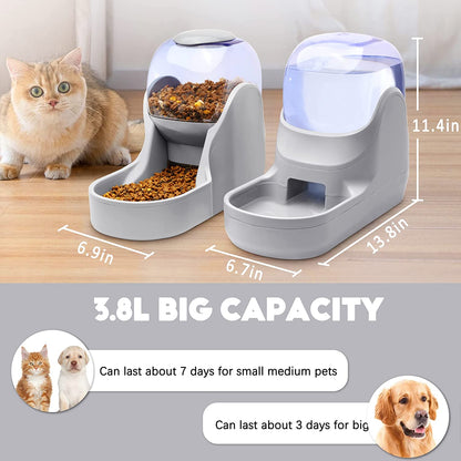 Cats Feeder with Water Dispenser.  Automatic Gravity Big Capacity Pets Feeder.  