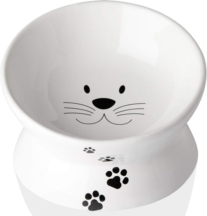 Cat Food Bowls, 10 OZ Elevated Cat Bowls for Cats, Tilted Pet Feeder Bowl with Raised Stand Protect Cat's Spine, Ceramic Cat Water Bowl No-Spill, Stress Free Cat Dish 1Pcs