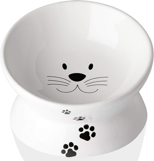 Cat Food Bowls, 10 OZ Elevated Cat Bowls for Cats, Tilted Pet Feeder Bowl with Raised Stand Protect Cat's Spine, Ceramic Cat Water Bowl No-Spill, Stress Free Cat Dish 1Pcs