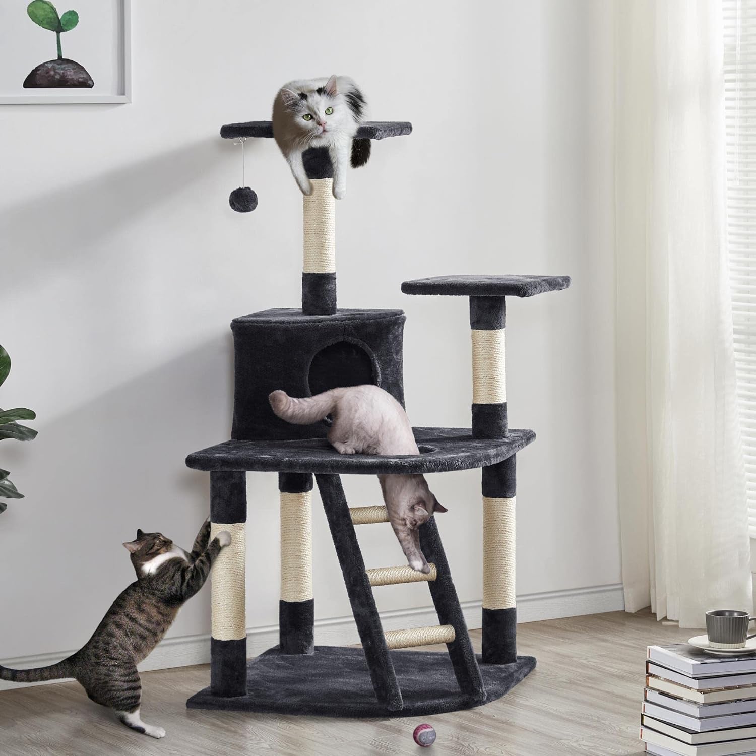 47.5'' H Cat Tree Cat Tower, Cat Scratching Post with Warm Condo,  Cozy Platform