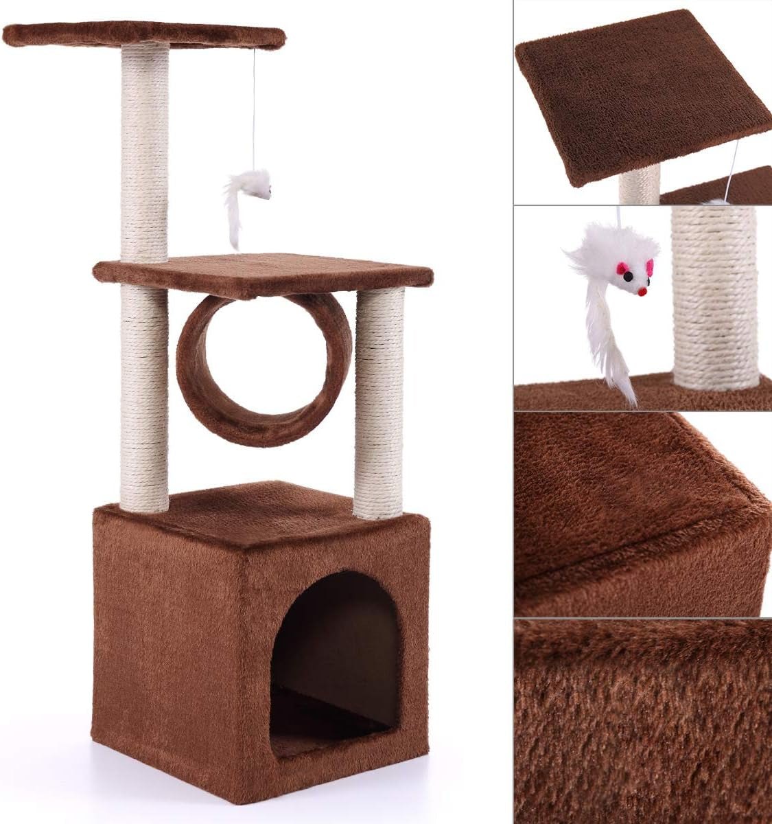 36" Kitty Tower Cat Tree, Activity Climber Tower with Plush Perch and Sisal Post, Stable Pet Climbing Condo for Small and Medium Sized Cats 