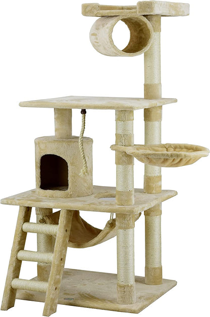 Classic Cat Tree, Faux Fur Finish, Sisal Rope Scratcher, 62"H