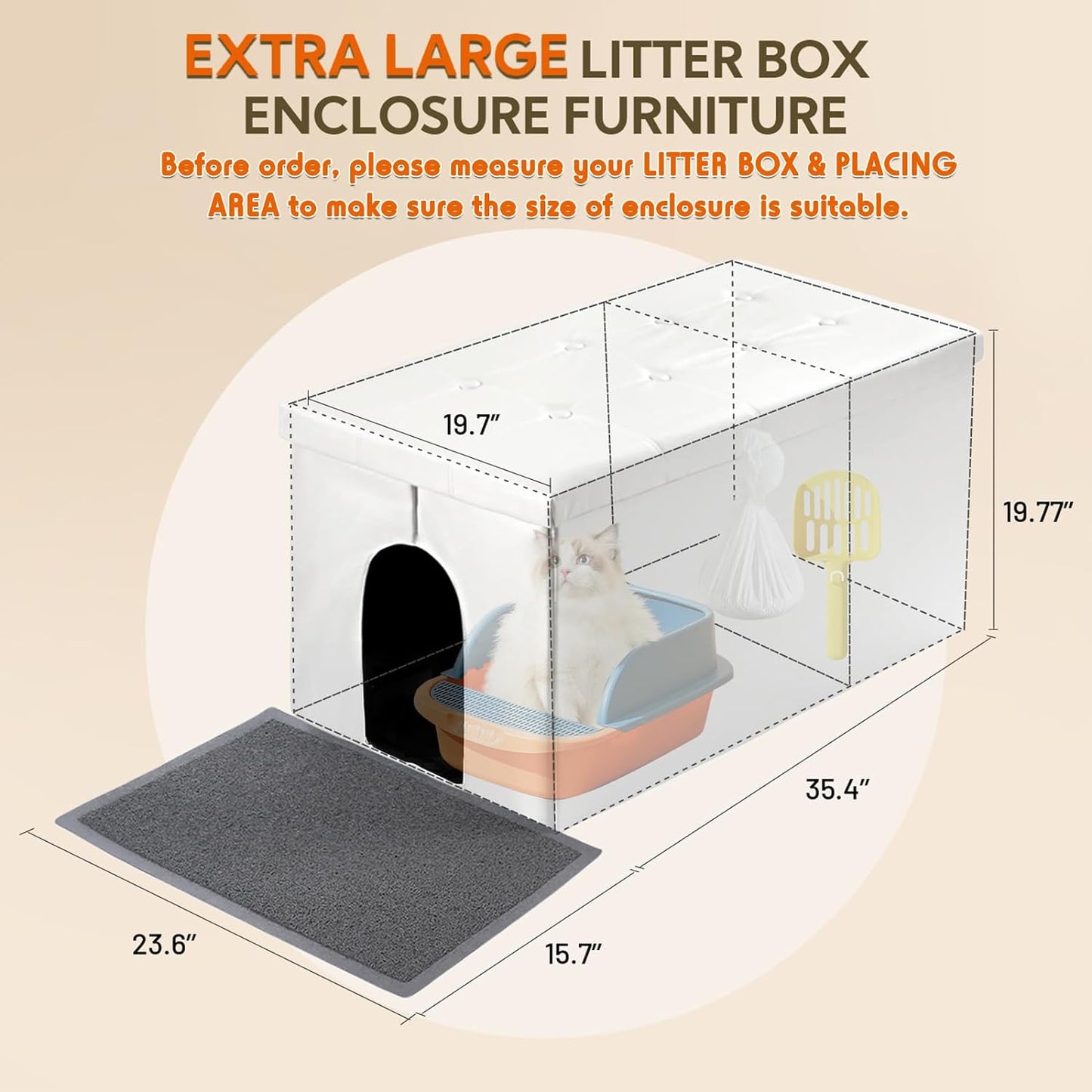 Cat Litter Box Enclosure Furniture Hidden, Waterproof Inside/Easy Clean | Easy Assembly | Odor Control