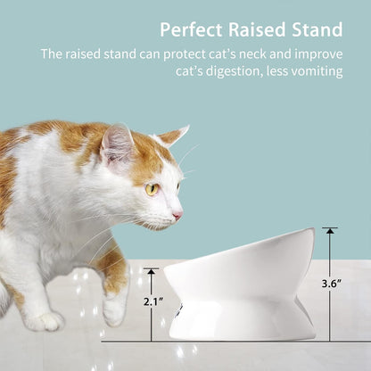 Cat Food Bowls, 10 OZ Elevated Cat Bowls for Cats, Tilted Pet Feeder Bowl with Raised Stand Protect Cat's Spine, Ceramic Cat Water Bowl No-Spill, Stress Free Cat Dish 1Pcs