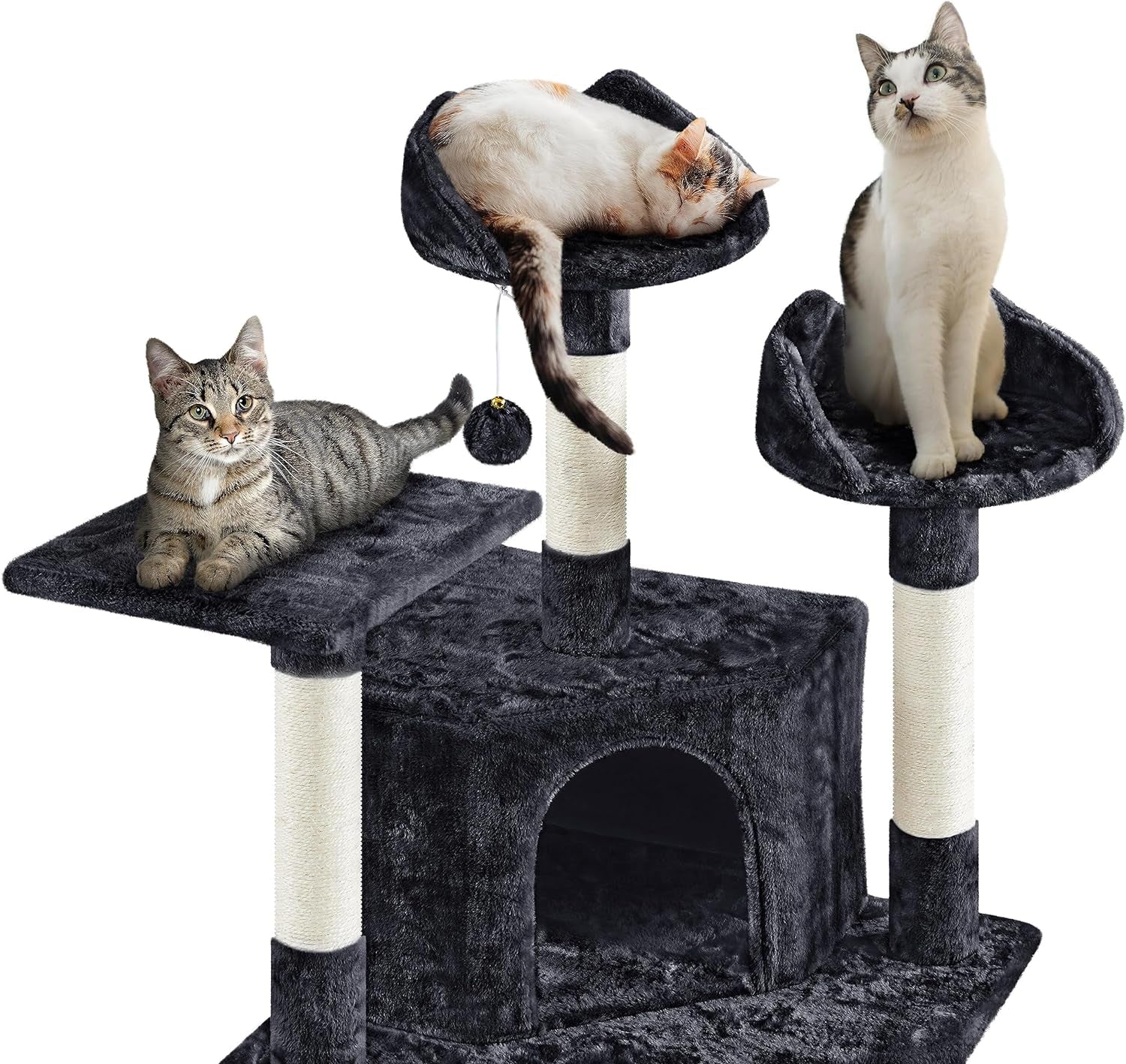 79 in Cat Tree Tower, Multilevel Cat Trees Plush Covered Cat Tower with 2 Extra Large Condos, Comfy Basket, Sisal Scratching Posts