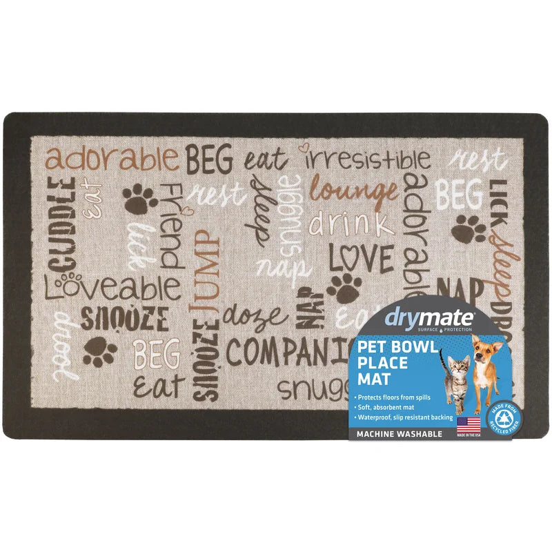 Pet Bowl Placemat, Feeding Mat for Dog & Cat - Thin, Absorbent, Waterproof, Machine Washable