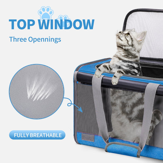 Cat Carrier, Pet Carrier for Large Cats, Soft-Sided Cat Carrier with a Bowl/Front Storage Bag for Small Cats up to 20Lbs