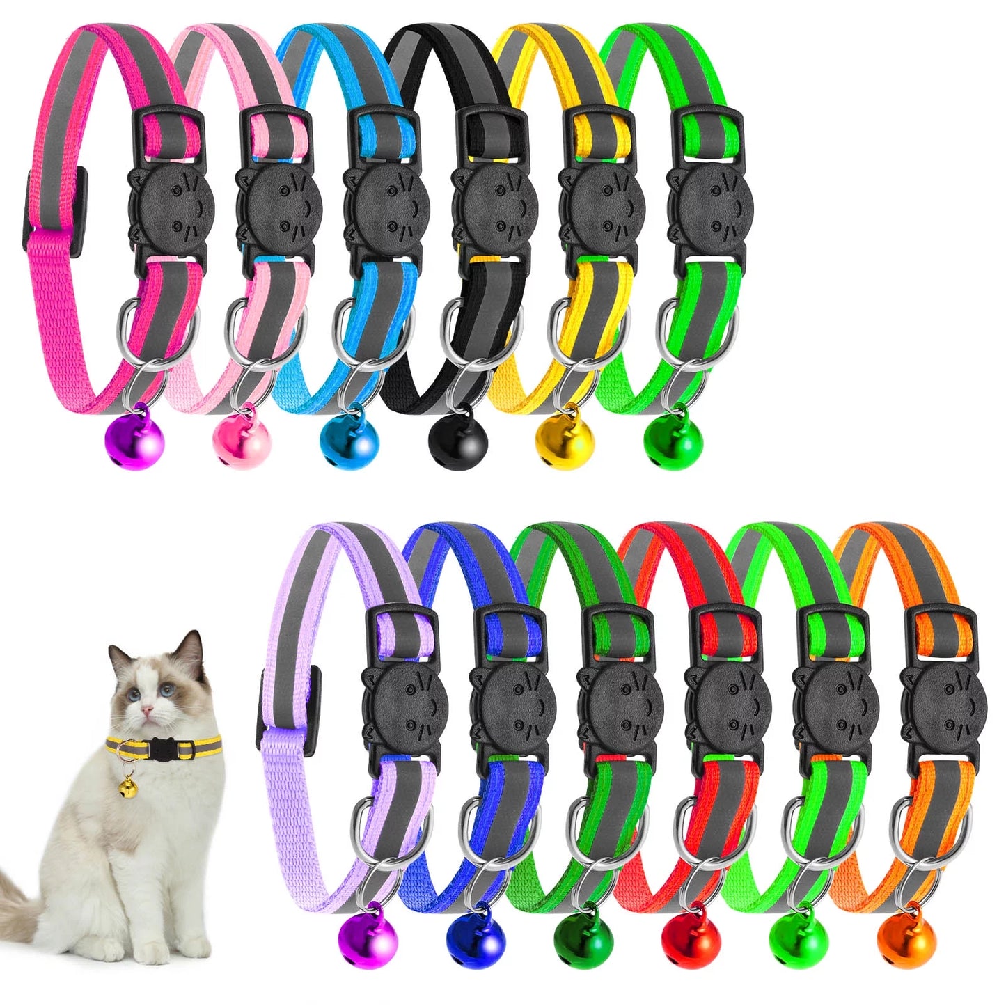 12 Pack Reflective Cat Collar with Bell, Solid & Safe Collars for Cats