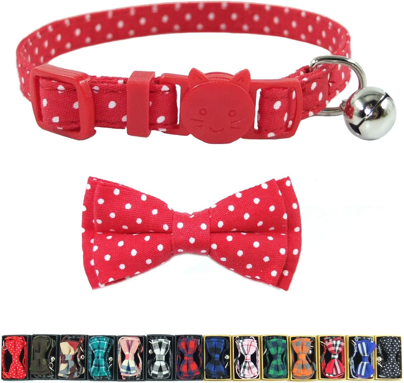 Cat Collar Breakaway with Bell and Bow Tie, Plaid Design Adjustable Safety Kitty Kitten Collars