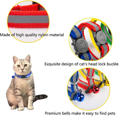 Breakaway Cat Collar with Bell, Kitten Collars Reflective Cat Collars - Ideal Size Pet Collars for Cats 