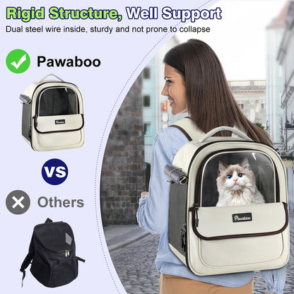 Cat Carrier Backpack, Bubble Backpack Carrier with Transparent PVC, Puppy Carrier Backpack Fits for Travel Hiking Walking Outdoor Use, Comfortable Cat Front Carrier Airline Approved, Beige