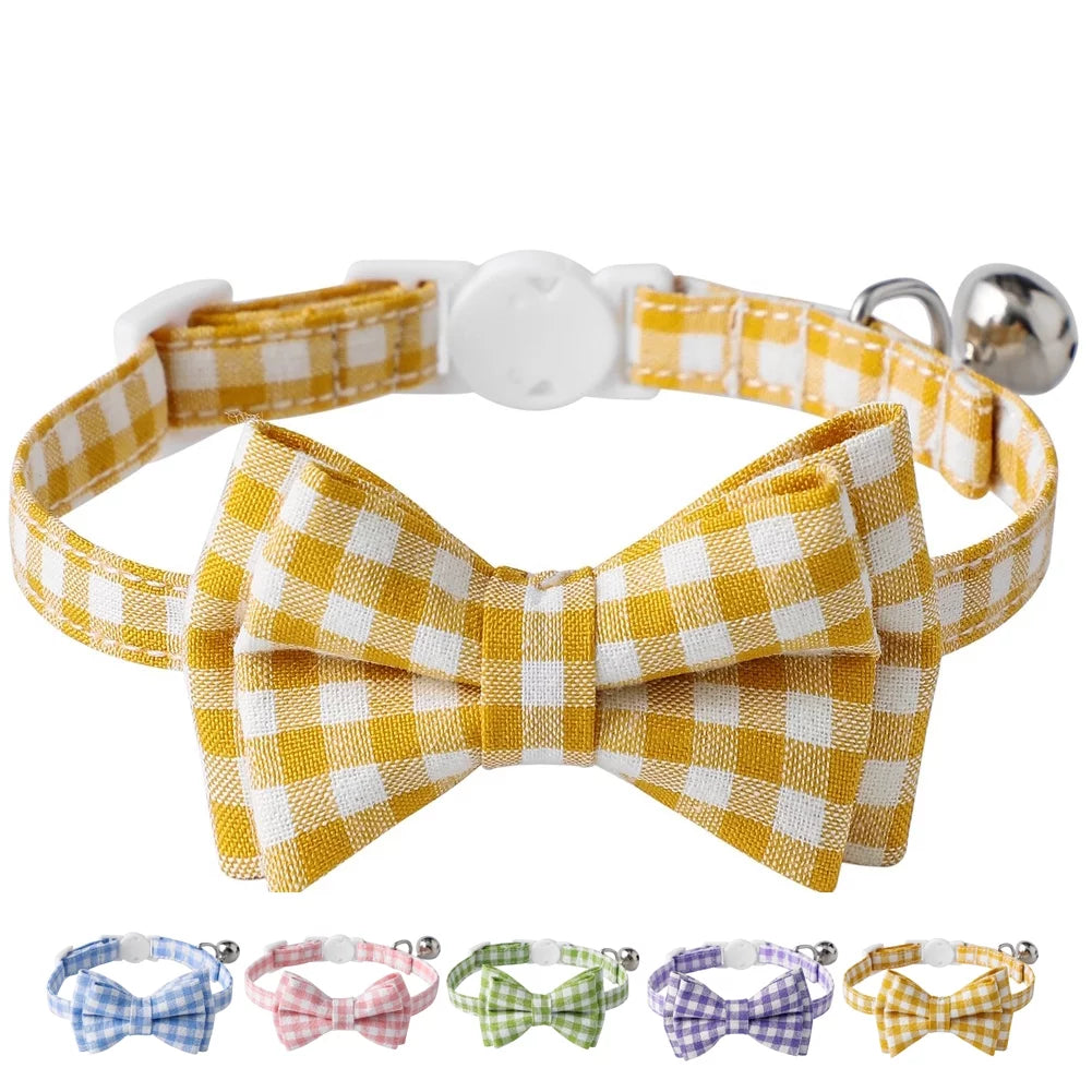 Cat Collar with Bow & Bell, Cute Plaid Patterns Collars