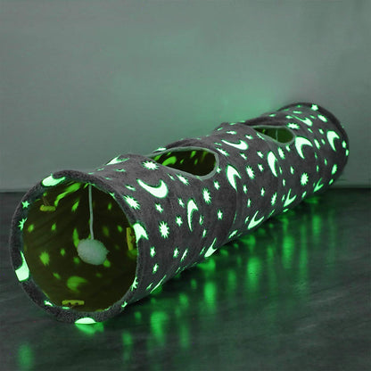 Cat Tunnel Tube with Plush Ball Toys, Collapsible Self-Luminous Photoluminescence