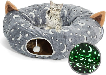 Cat Tunnel Tube with Plush Ball Toys, Collapsible Self-Luminous Photoluminescence