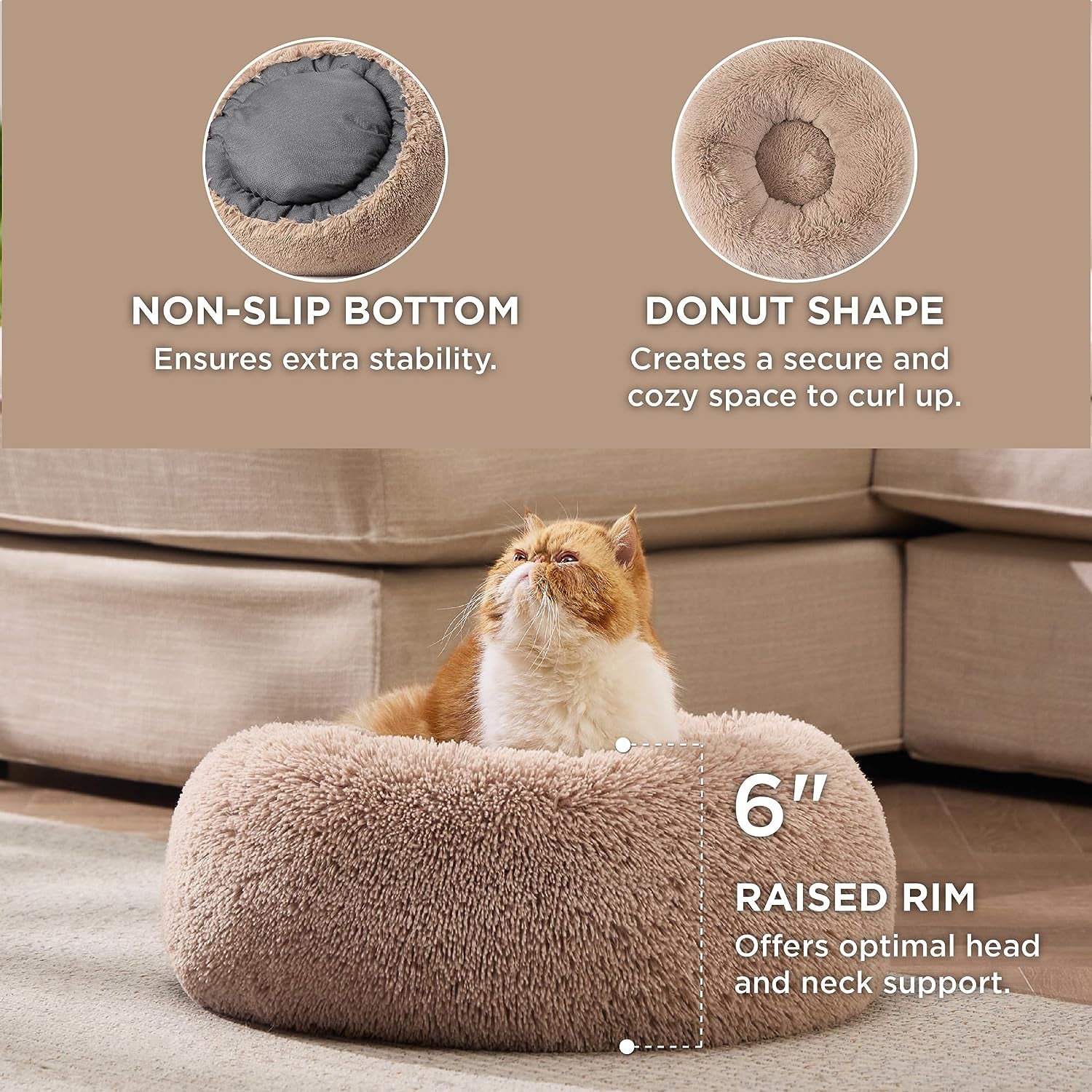 Calming Cat Beds for Indoor Cats - Small Cat Bed Washable 20 Inches, Anti-Slip round Fluffy Plush Faux Fur Pet Bed, Fits up to 15 Lbs Pets