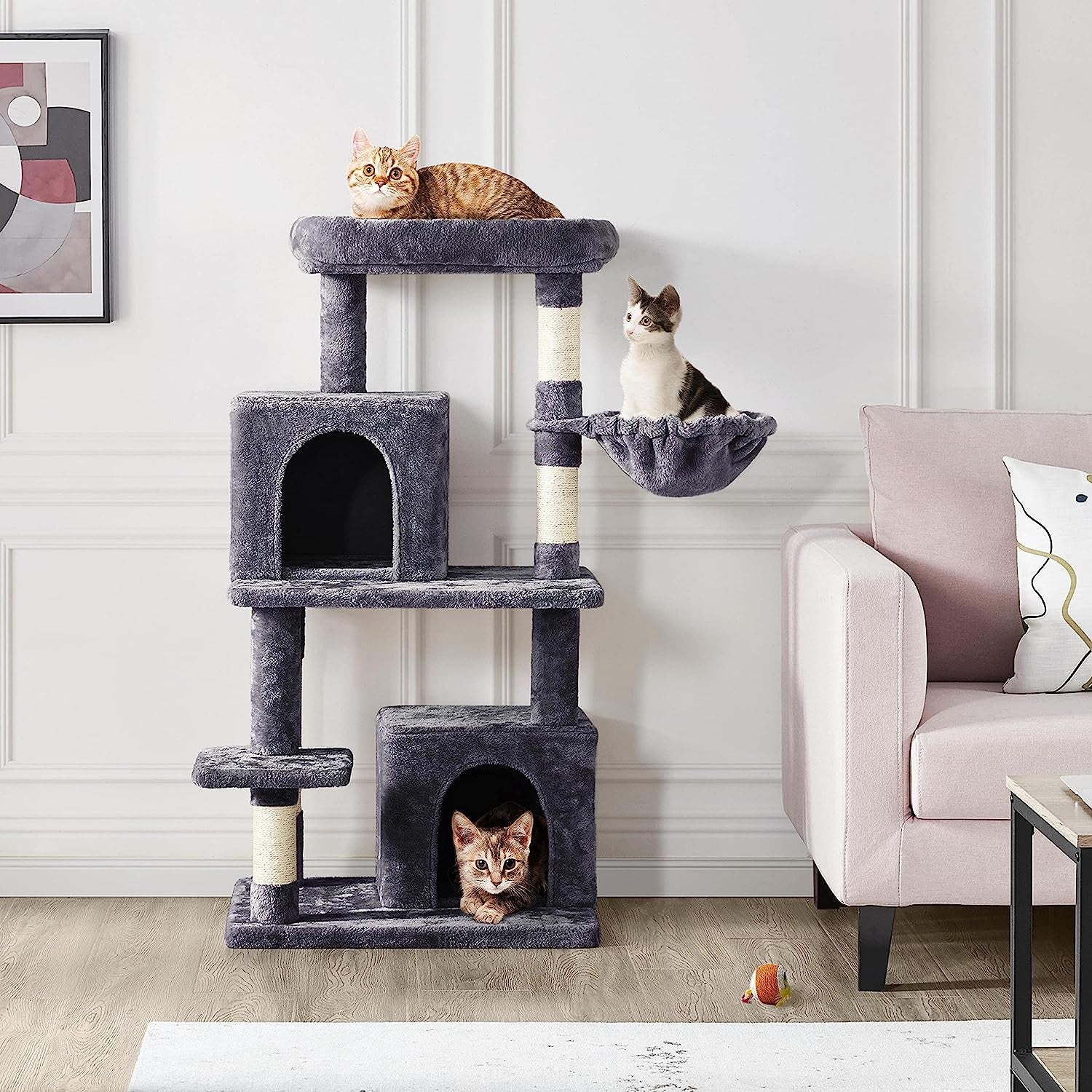 Cat Trees with Scratching Post, Condos, Basket, Top Perch for Indoor Cats