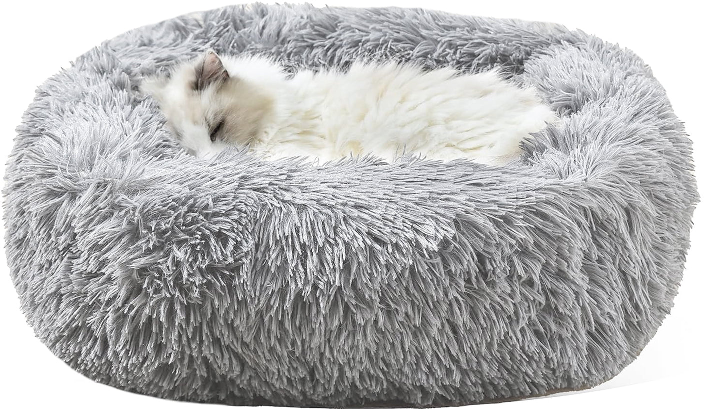 Cat Bed for Indoor Cats, Soft Long Plush Cushion Washable Pet Bed ,Self-Warming Square Cat Bed, Anti-Slip Bottom Cushion 