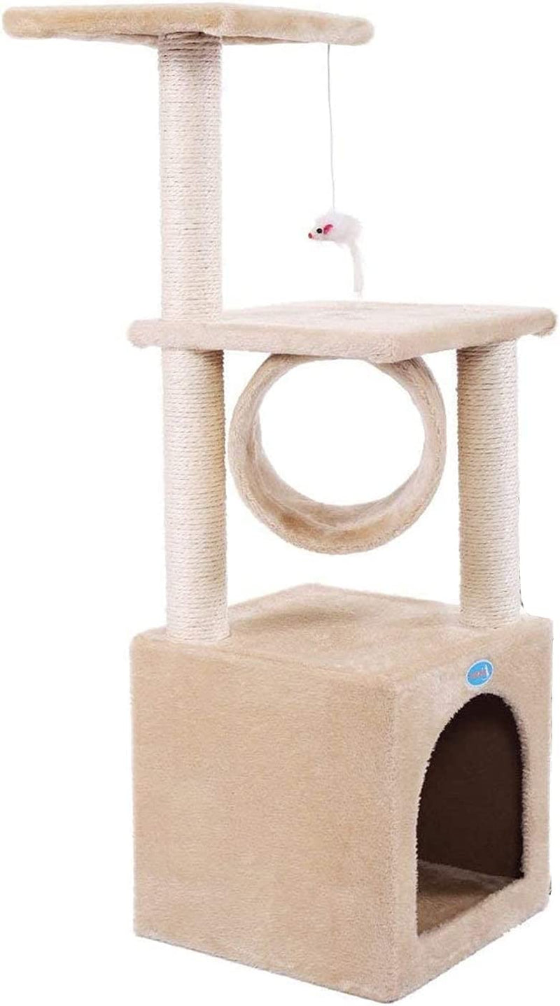 36”H Cat Trees and Towers with Scratching Posts, Resting Perch, Indoor Pet Activity Furniture,  Play House for Kitty Kitten