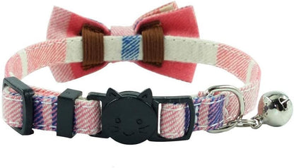 Cat Collar Breakaway with Bell and Bow Tie, Plaid Design Adjustable Safety Kitty Kitten Collars