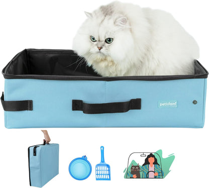 Portable Cat Travel Litter Box with Zipped Lid, No Leakage, No Smell, Easy to Carry, Easy to Use in Hotels and Car