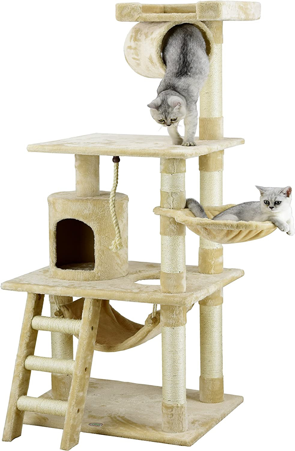 Classic Cat Tree, Faux Fur Finish, Sisal Rope Scratcher, 62"H