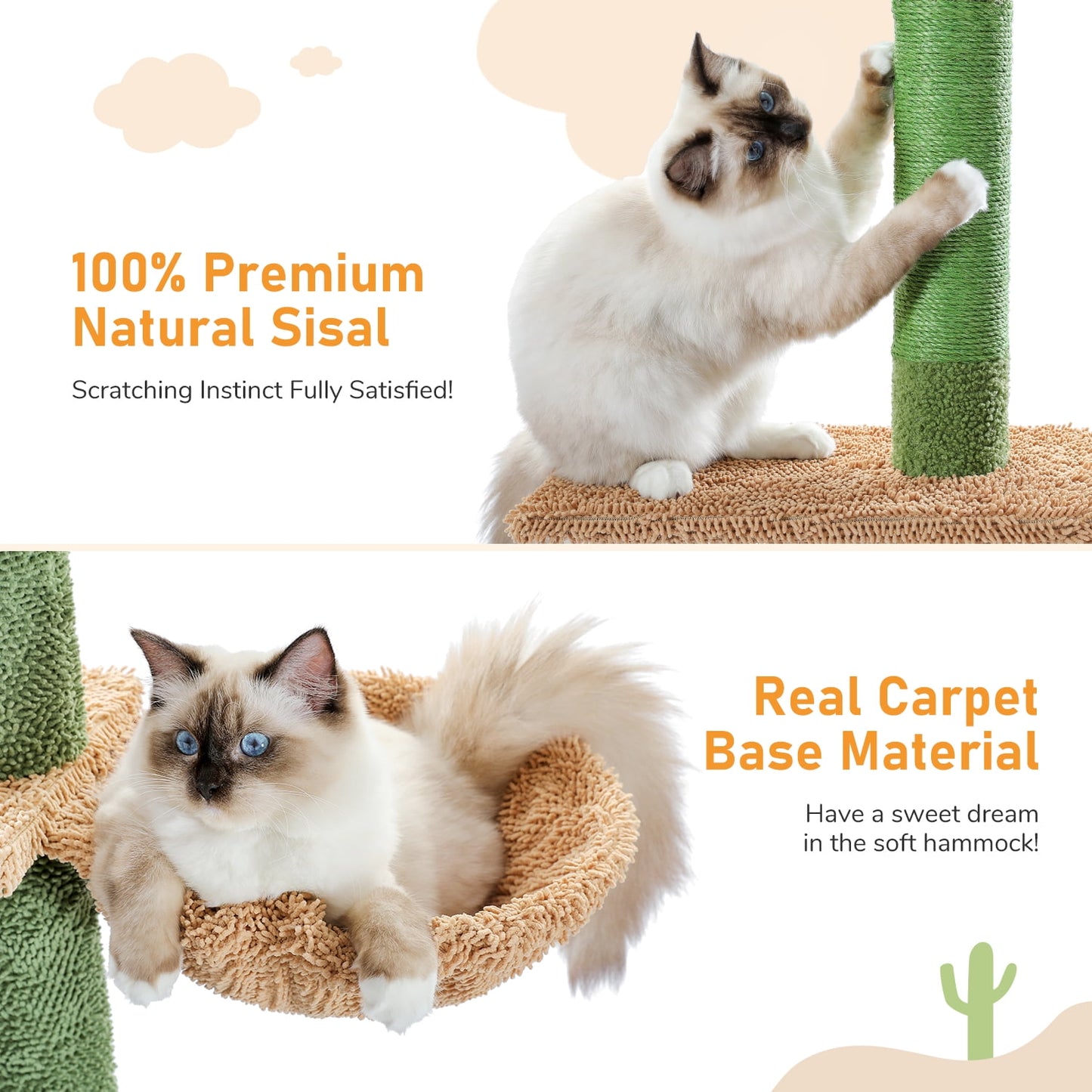 Tall Cat Tree Cactus Floor to Ceiling Cat Tower 95-108" Sisal Scratching Post for Indoor Cats