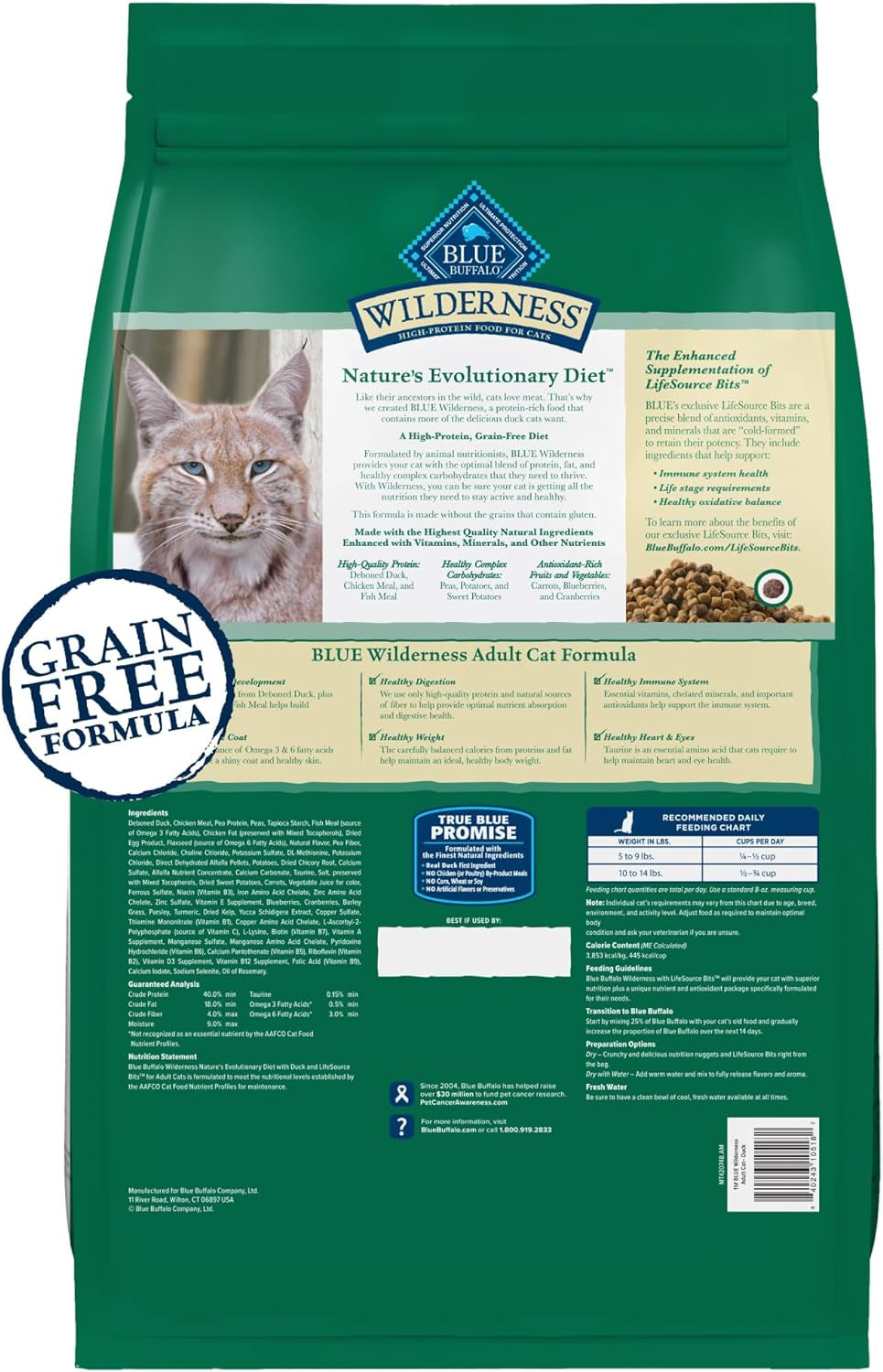 Wilderness Healthy Adult Dry Cat Food, Supports Health and Wellness, High-Protein & Grain-Free, Duck, 11-Lb. Bag