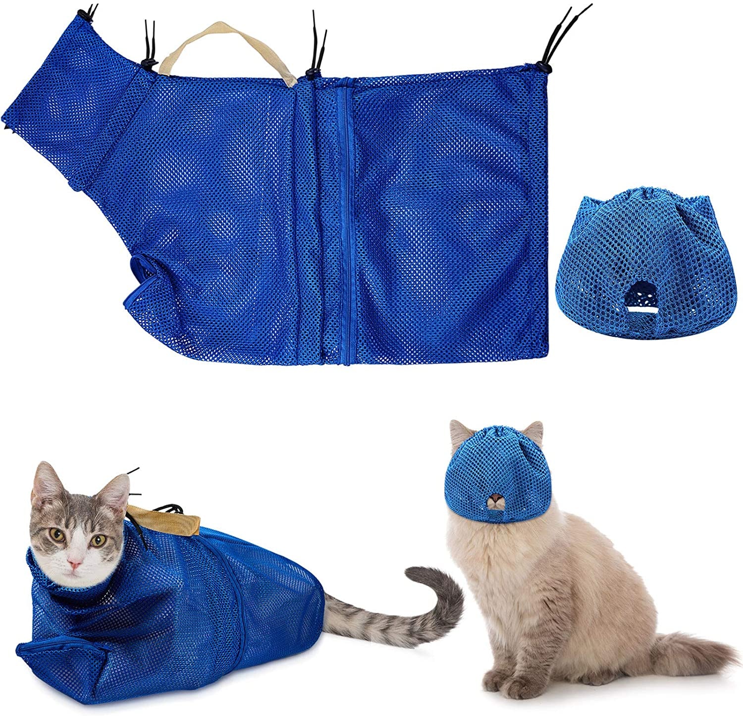 2 Pieces Cat Grooming Washer Mesh Bag, Breathable Mesh Muzzles, Adjustable