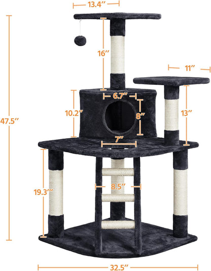 47.5'' H Cat Tree Cat Tower, Cat Scratching Post with Warm Condo,  Cozy Platform