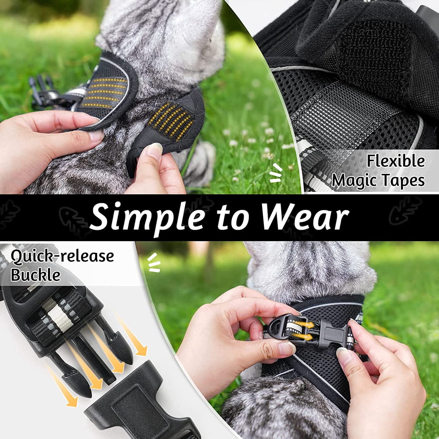 Cat Harness and Leash Set for Walking Escape Proof, Adjustable Soft Kittens Vest with Reflective Strip for Small Cats, Comfortable Outdoor Vest