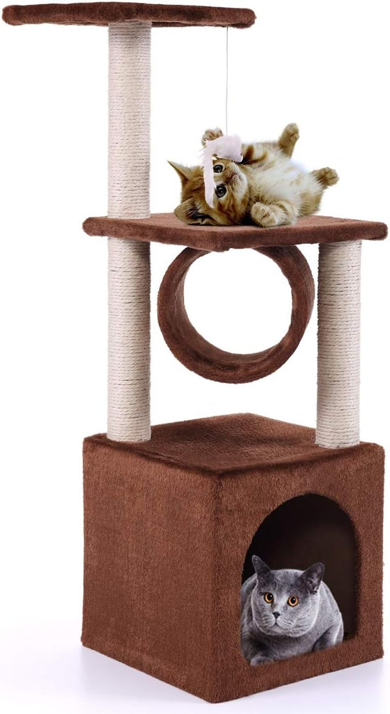 36" Kitty Tower Cat Tree, Activity Climber Tower with Plush Perch and Sisal Post, Stable Pet Climbing Condo for Small and Medium Sized Cats 