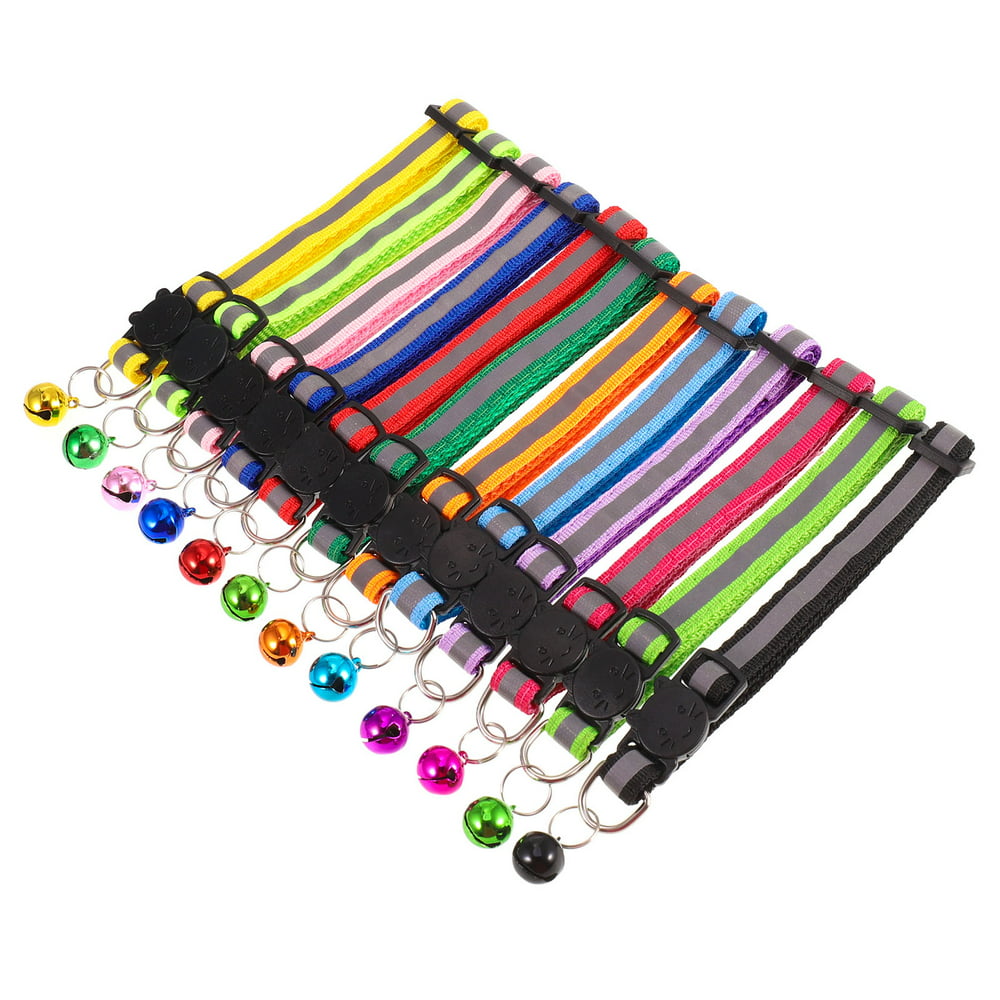 12 Pack Reflective Cat Collar with Bell, Solid & Safe Collars for Cats, Nylon, Mixed Colors, Safety Buckle