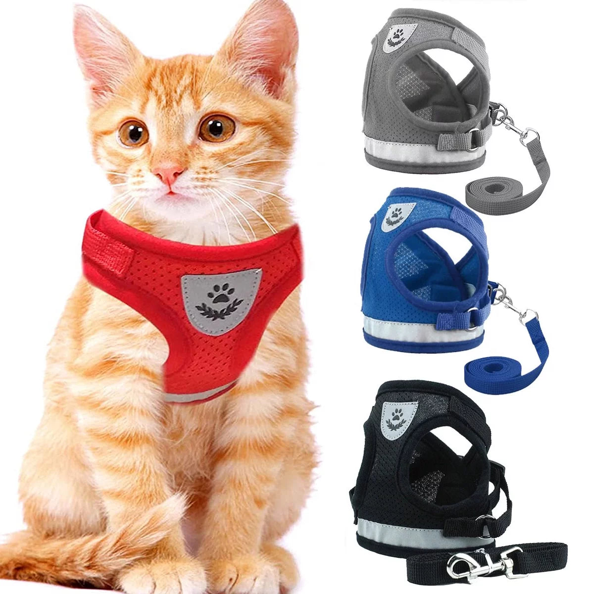 Cat Harness and Leash Set for Walking Cat , Soft Mesh with Reflective Strap, Comfort Fit for Cat