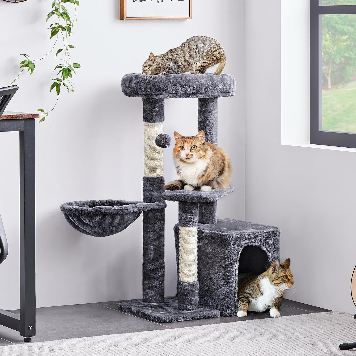 Cat Tree 34In Cat Tower, Multi-Level Cat Condo with Extra Scratch Boards and Sisal Posts as Kitty Activity Center