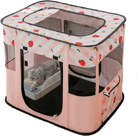 Portable Foldable Pet Playpen Collapsible Crates Kennel Playpen for Cat  &Travel Playpen Outdoor or Indoor(S, Pink)