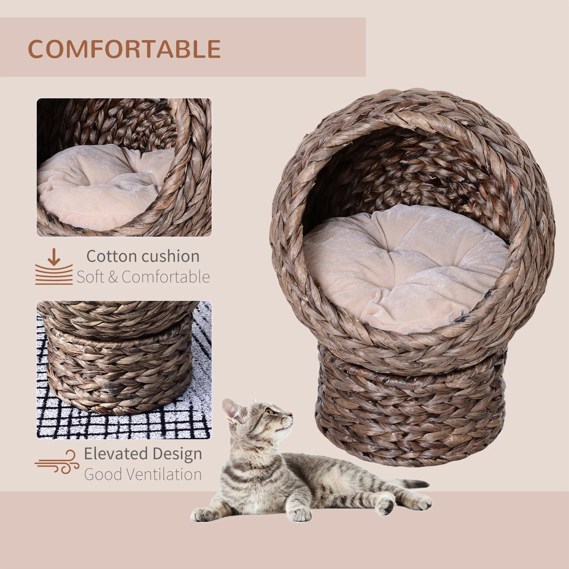 20" Rattan Elevated Cat Bed Egg Chair, Cat Basket Bed