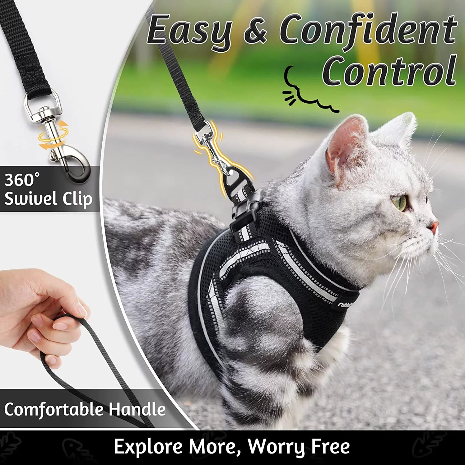 Cat Harness and Leash Set for Walking Escape Proof, Adjustable Soft Kittens Vest with Reflective Strip for Small Cats, Comfortable Outdoor Vest