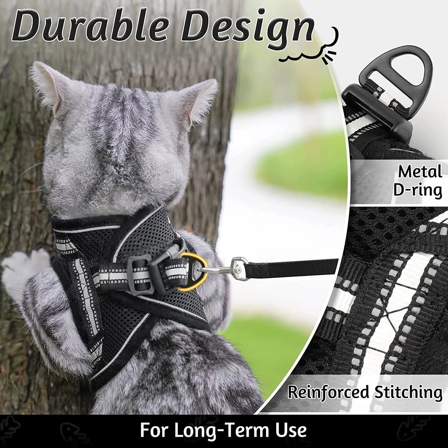 Cat Harness and Leash Set for Walking Escape Proof, Adjustable Soft Kittens Vest with Reflective Strip for Small Cats, Comfortable Outdoor Vest