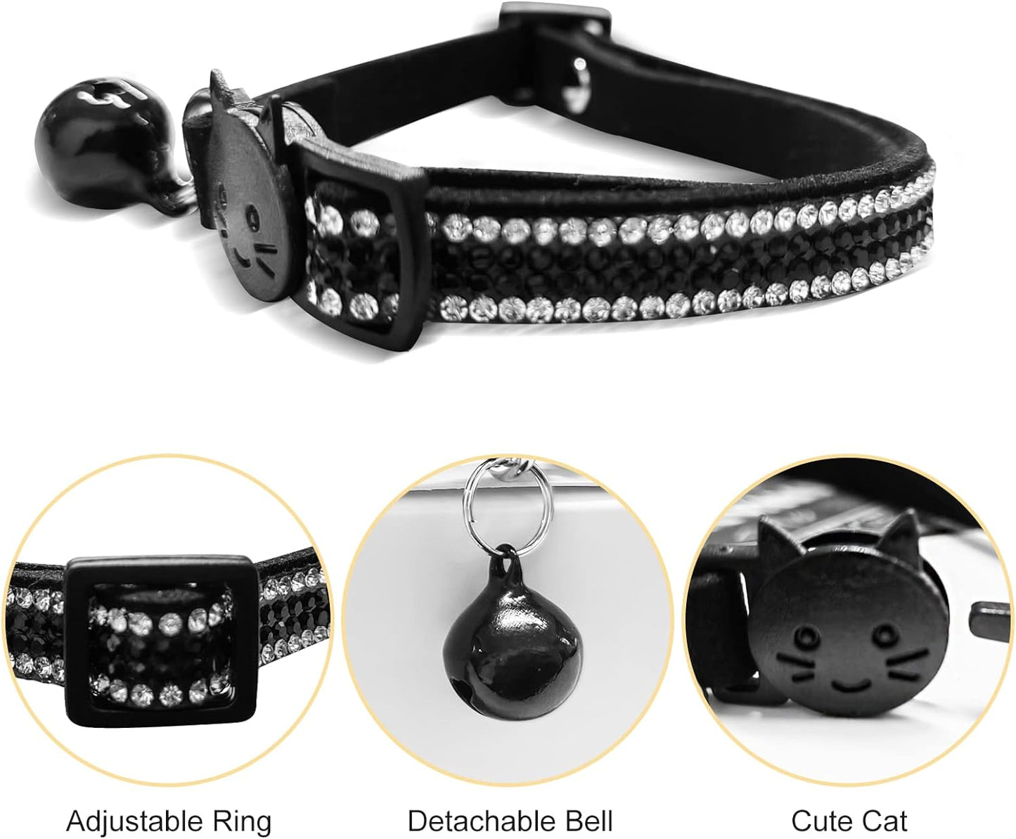 Breakaway Cat Collars  Adjustable Safe Cat Collar with Bell Velvet Kitty Collar for Cat Kitten Bling Rhinestone Girl Boy