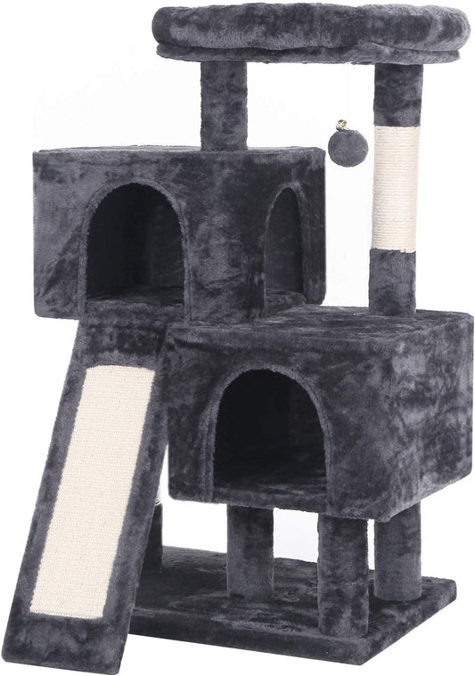 Cat Tree Condo with Sisal Scratching Posts, Scratching Board, Plush Perch and Dual Houses