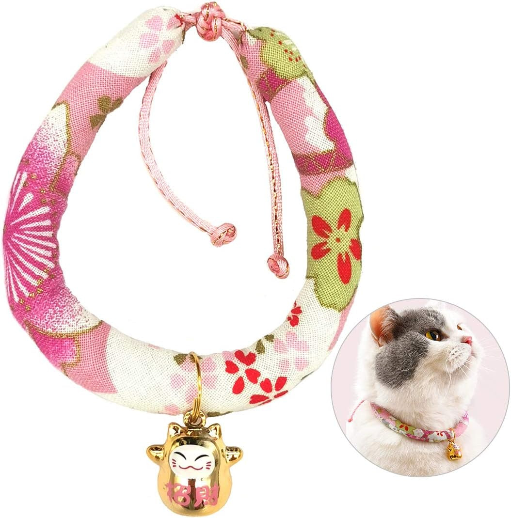 Pink Cat Collar with Bells, Floral Pattern, Kitty Safety Collars, Accessories for Pet Collars