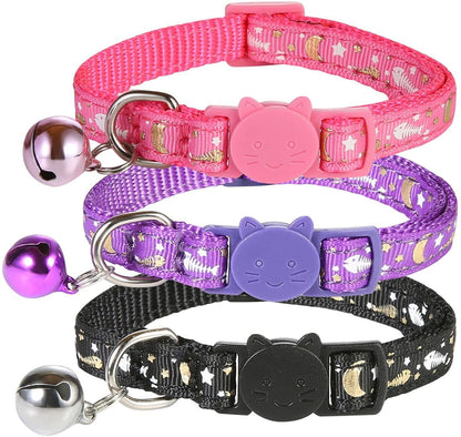 3 Pack Cat Collar, Breakaway Kitten Collar with Bell 