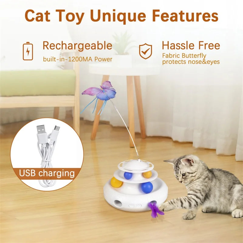 3 in 1 Cat Smart Toy, Butterfly 360° Hovering Feather 