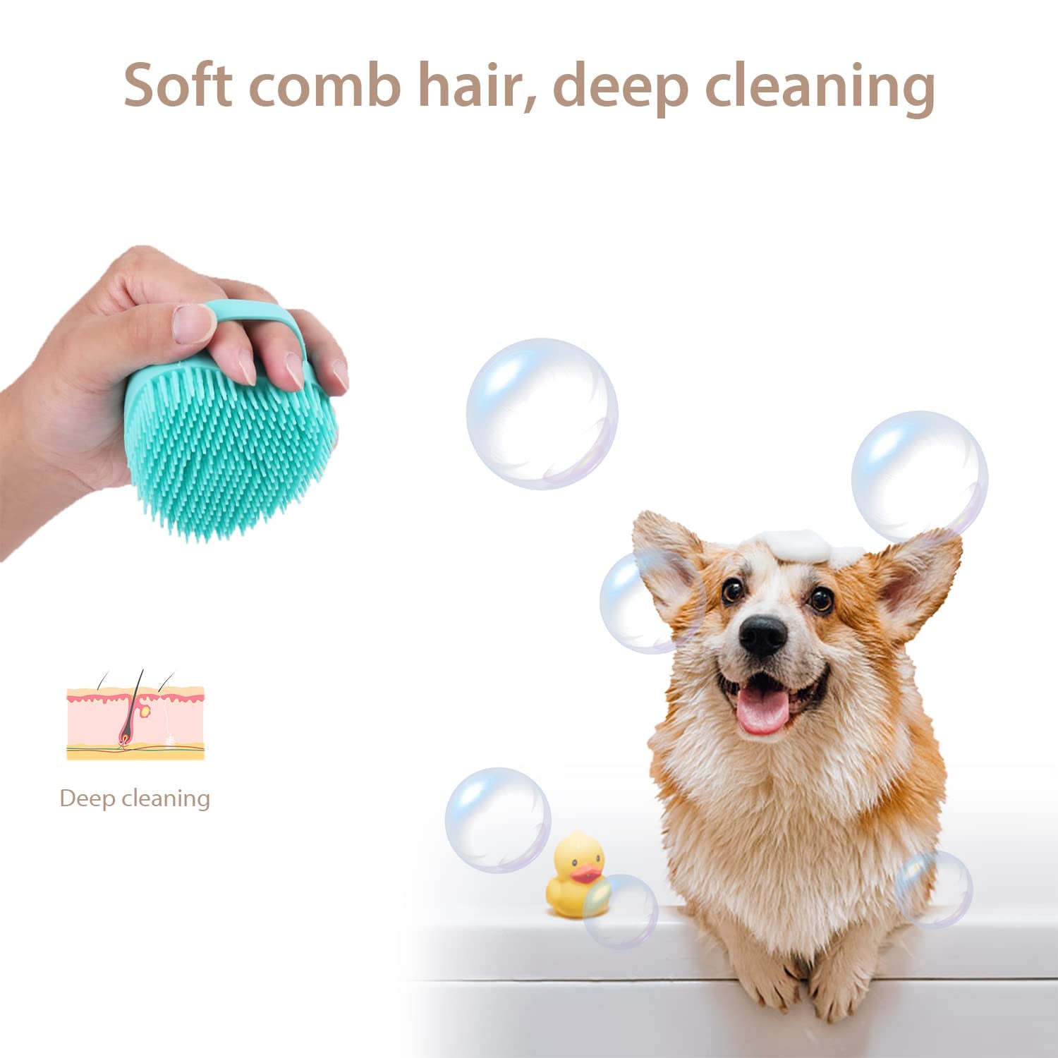 Pet Grooming Bath Massage Brush with Soap and Shampoo Dispenser, Soft Silicone Bristle 