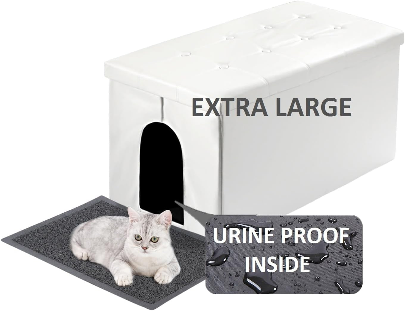 Cat Litter Box Enclosure Furniture Hidden, Waterproof Inside/Easy Clean | Easy Assembly | Odor Control