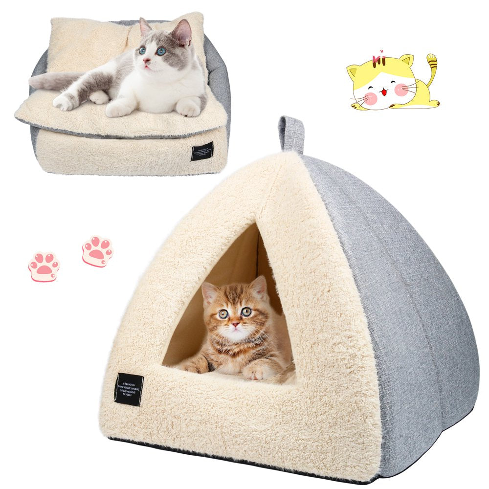 Cat Bed for Indoor Cats - Cat Tent with Removable Washable Cushioned Pillow, Soft and Self Warming Kitten Beds & Furniture