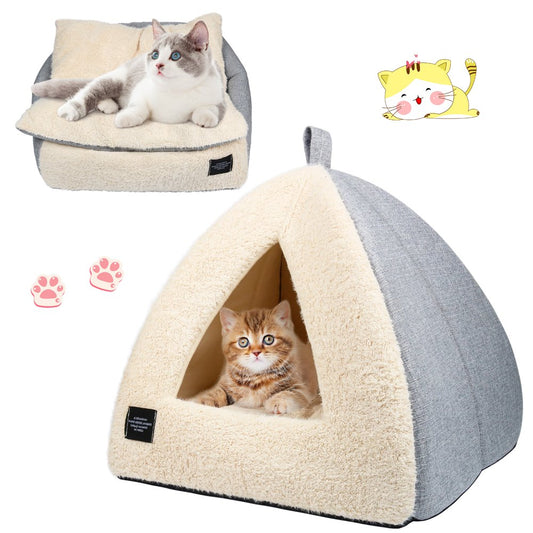 Cat Bed for Indoor Cats - Cat Tent with Removable Washable Cushioned Pillow, Soft and Self Warming Kitten Beds & Furniture