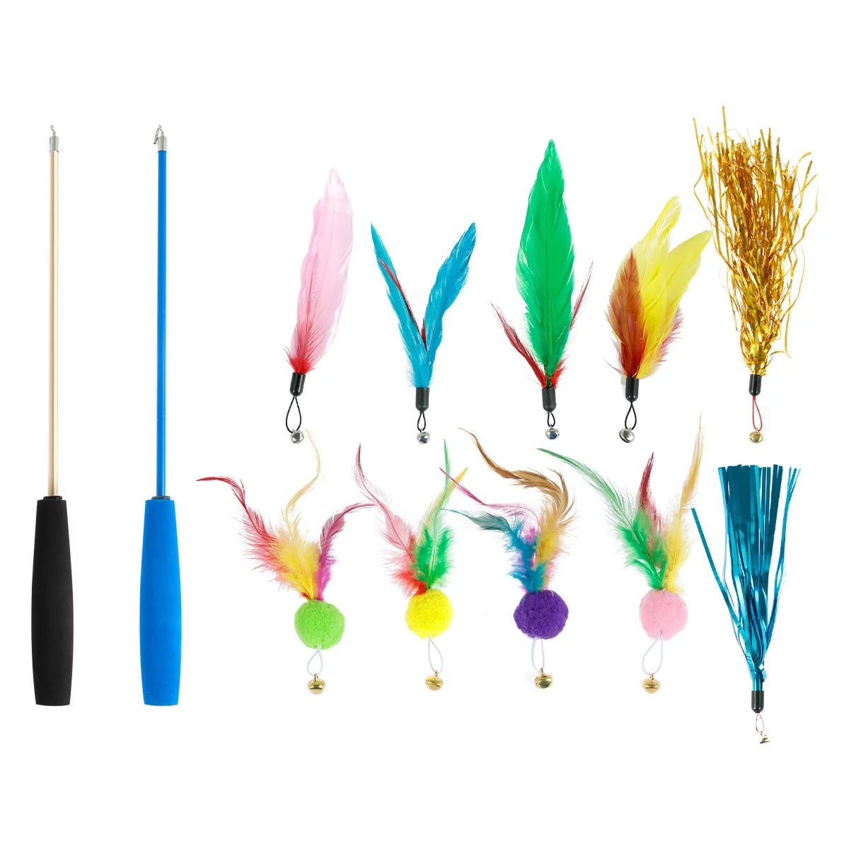 10 Pcs Cat Toys, Cat Wand Toys, Interactive Cat Feather Wand for Cats Play Exercise