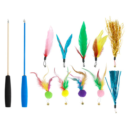 10 Pcs Cat Toys, Cat Wand Toys, Interactive Cat Feather Wand for Cats Play Exercise