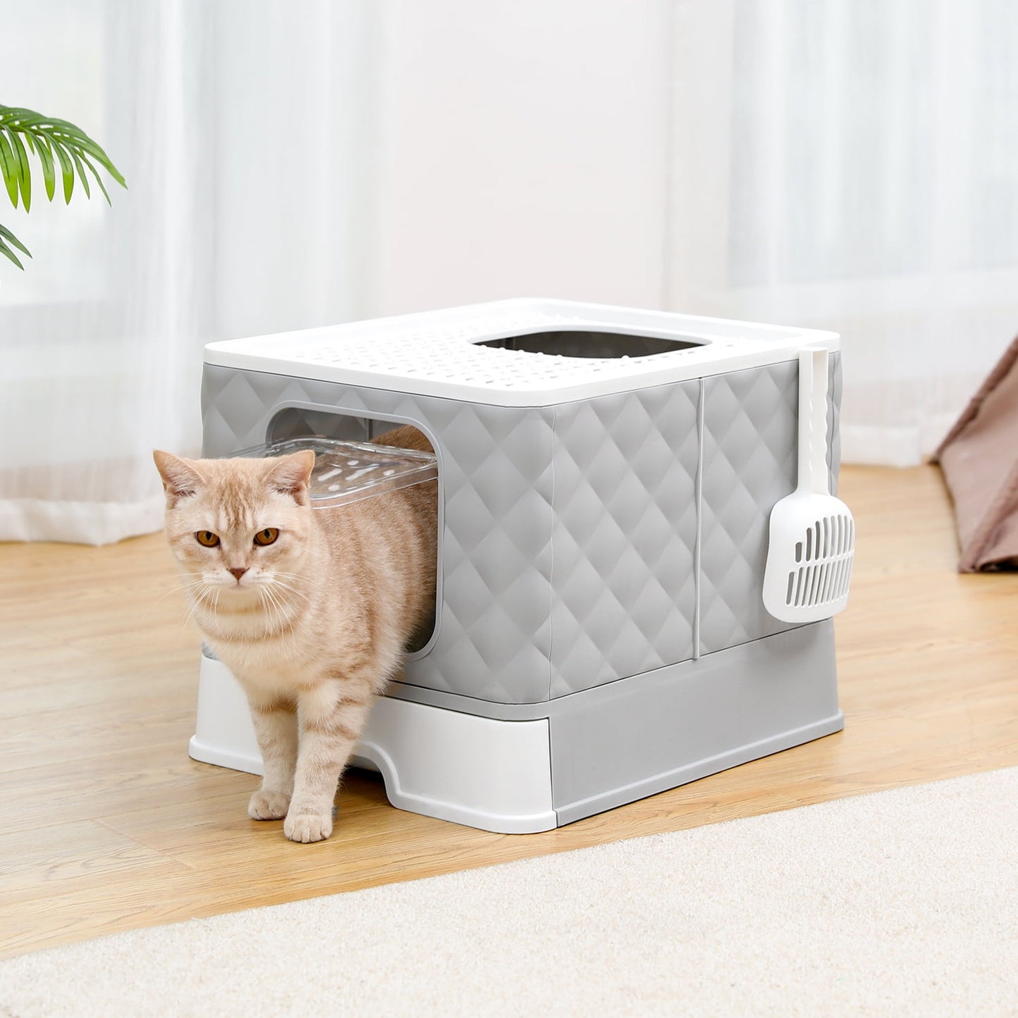 Enclosed Cat Litter Box Large with Lid Drawer Type Easy to Clean,Gray